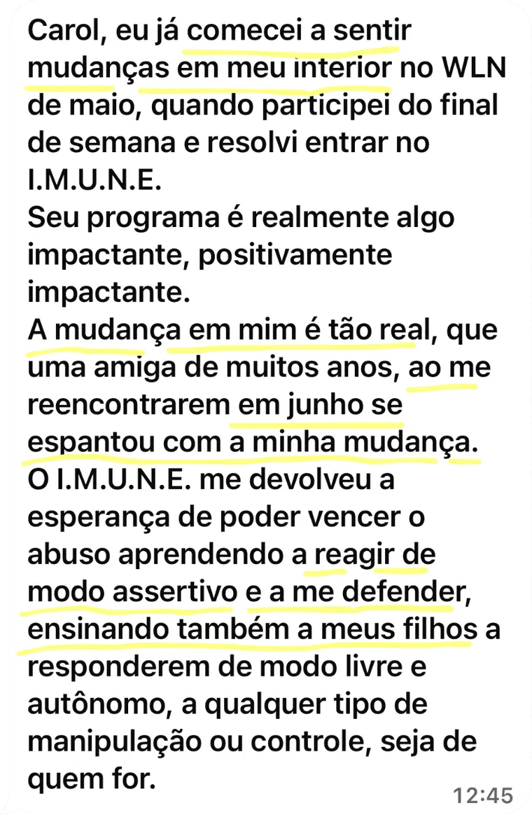 Depoimento de aluna do Programa I.M.U.N.E.