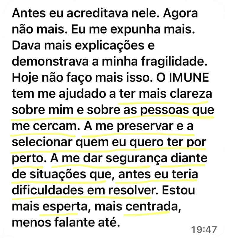 Depoimento de aluna do Programa I.M.U.N.E.